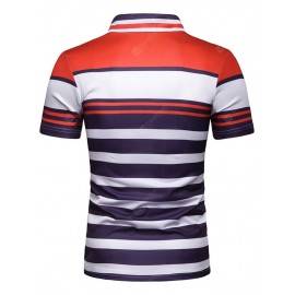 PL42 Men Slim Contrast Stripe Lapel Casual T-shirt