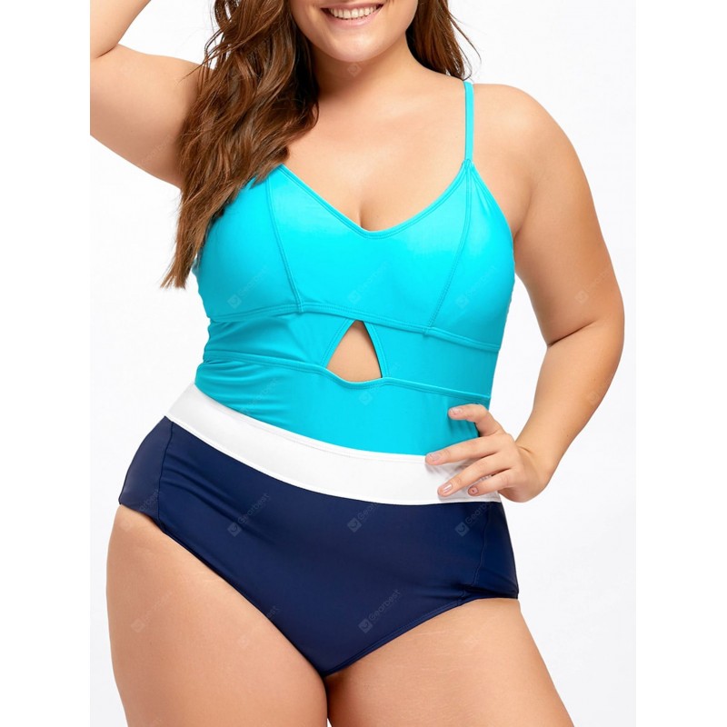 Plus Size Keyhole Backless One Piece Swimwear