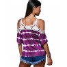 Women's T-shirt Casual Off-shoulder Striped Print Lace Stitching