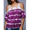 Women's T-shirt Casual Off-shoulder Striped Print Lace Stitching