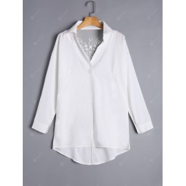 Sheer Lace Back Asymmetric Tunic Blouse