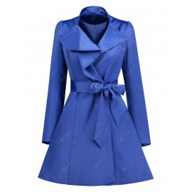 Turn-down Collar Skirted Coat with Belt