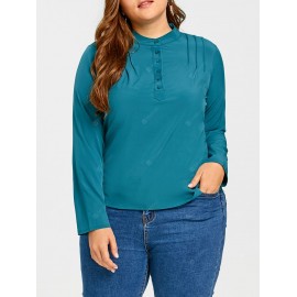 Plus Size Button Embellished High Low Blouse