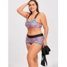 Plus Size Printed Strappy Bikini with Tank Top