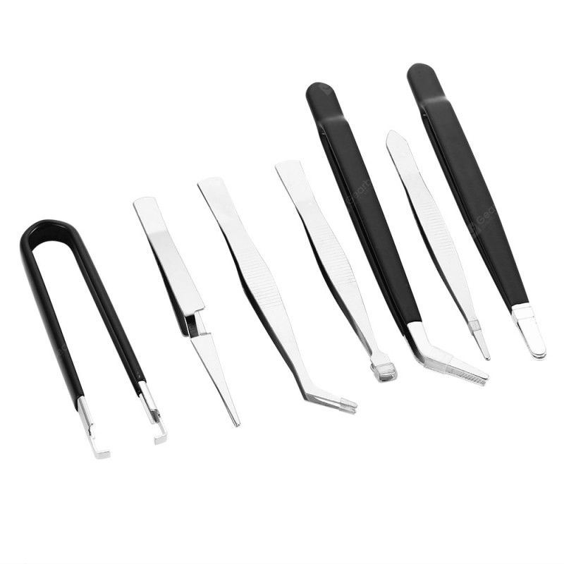 Steel + PVC Static-free Tweezer 7pcs