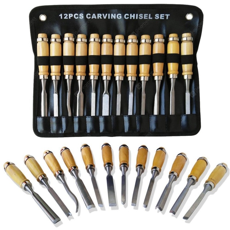 Wood Carving Knife Chisel Set 12 Pcs Sharp Woodworking Tools with Carrying Case Great for Beginners