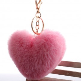Rex Rabbit Hair Peach Heart-Shaped Hair Ball Key Link