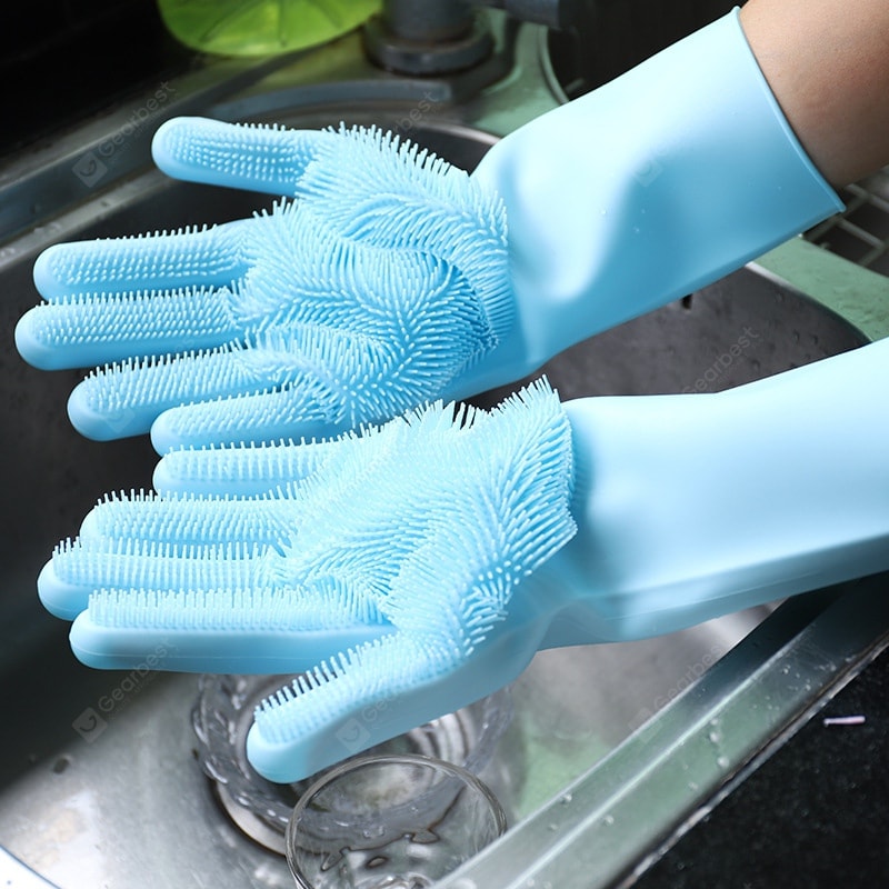 Vibrating Dishwashing Gloves Kitchen Cleaning Silicone Brush Dishwashing Gloves
