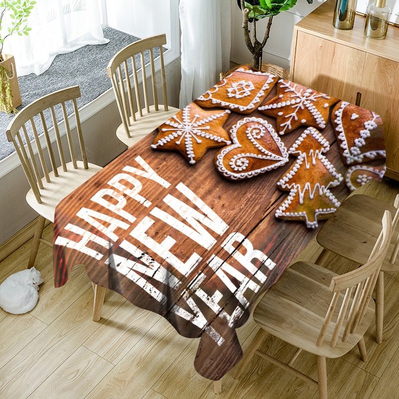 Wood Grain Christmas Ornaments Biscuit Print Waterproof Table Cloth