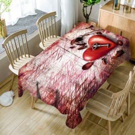 Valentine's Day Graffiti Heart Key Print Waterproof Table Cloth