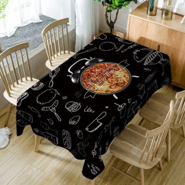 Pizza Clock Print Fabric Waterproof Table Cover