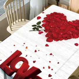 Valentine's Day Rose Petals Heart Love Patterned Waterproof Table Cloth