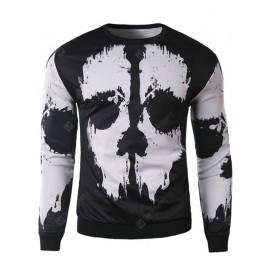 Trendy Round Neck 3D Abstract Print Slimming Long Sleeve Cotton Blend Black and White Sweatshirt For Men