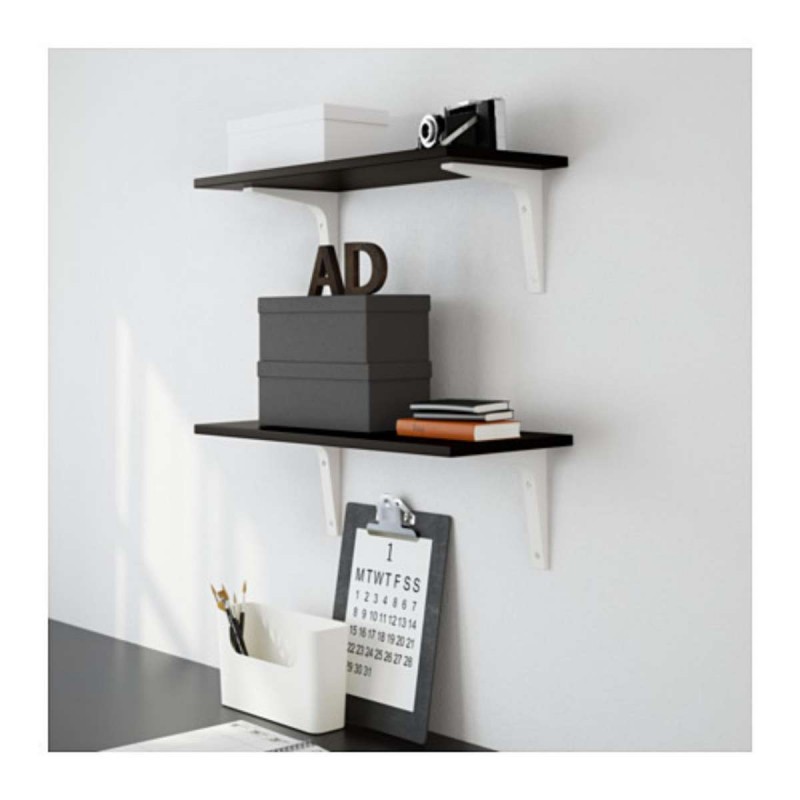Wall Shelf black brown complete with brackets, 24x59 cm