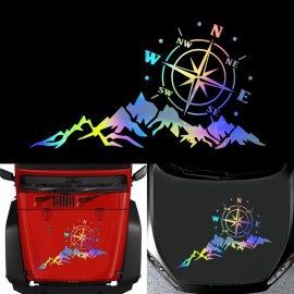 1PCS Car Sticker Mountains Compass Navigate Style Colorful Car Truck Sticker Decal Auto Fashion Decoration 25.6*13.8in