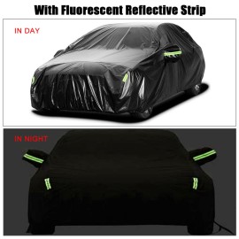 Car Cover Full Sedan Covers with Reflective Strip Sunscreen Protection Dustproof&Waterproof UV Scratch-Resistant Universal L