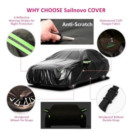 Car Cover Full Sedan Covers with Reflective Strip Sunscreen Protection Dustproof&Waterproof UV Scratch-Resistant Universal L