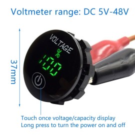 Universal Car Motorcycle DC 12V-24V LED Panel Digital Voltage Meter with Touch ON OFF Switch Battery Capacity Display Voltmeter for SUV Truck Motorcycle Boat Riding mower Tractor