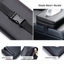 Leather Car Visor Tissue Holder Zipper Tissue Box Paper Towel Cover Case for Car Truck Decoration