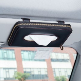Leather Car Visor Tissue Holder Zipper Tissue Box Paper Towel Cover Case for Car Truck Decoration