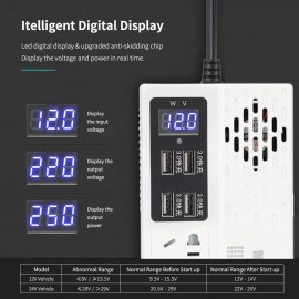 250W Car Power Inverter D C12V/24V to AC220V Multi-Funcitonal Power Converter Digital Display Power Voltage Transformer