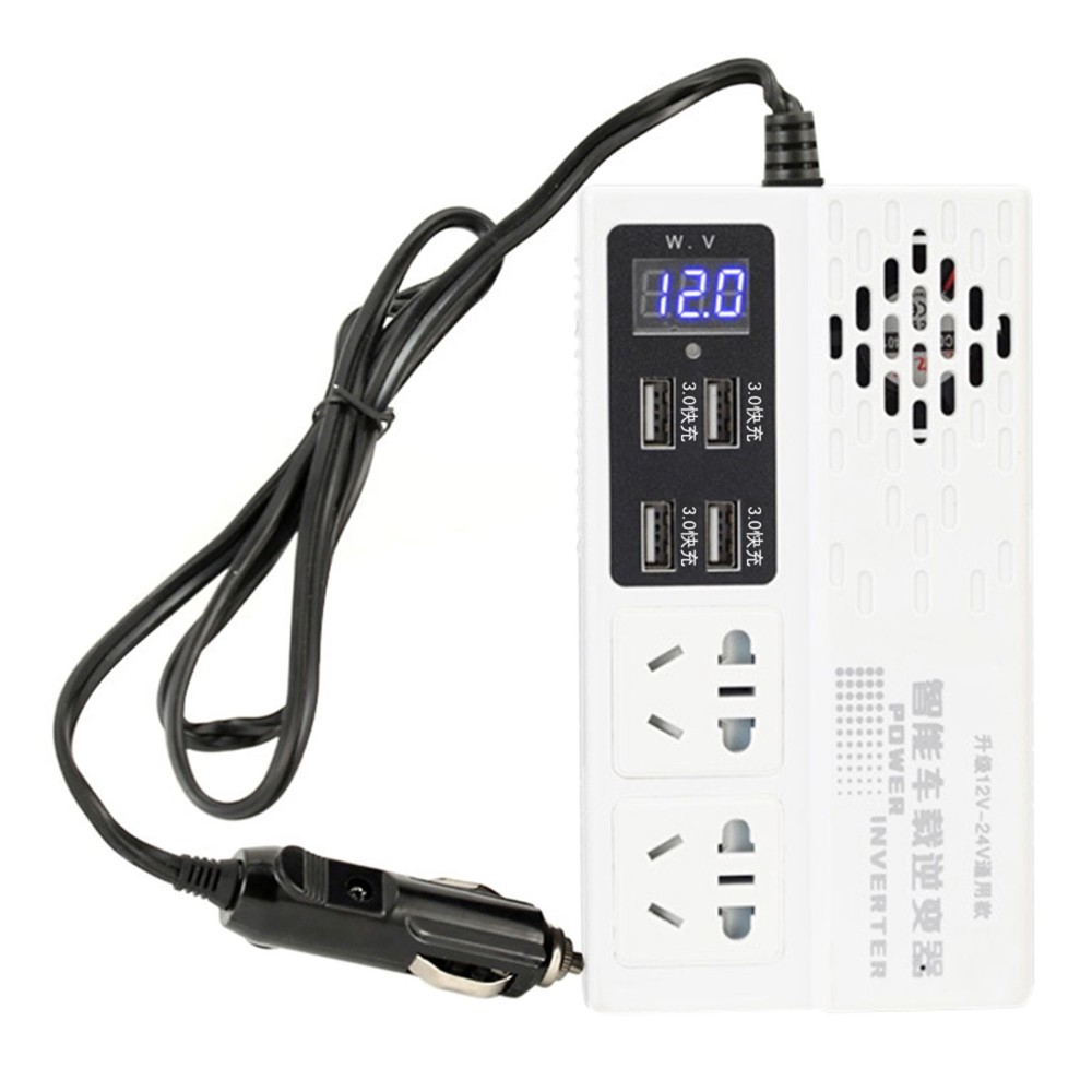 250W Car Power Inverter D C12V/24V to AC220V Multi-Funcitonal Power Converter Digital Display Power Voltage Transformer