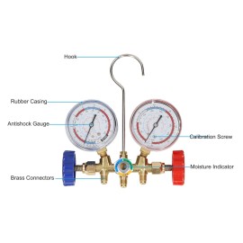 Refrigerant Manifold Gauge Set Air Conditioning Tools with Hose and Hook for R12 R22 R404A R134A