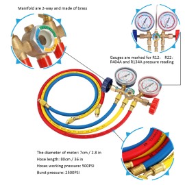 Refrigerant Manifold Gauge Set Air Conditioning Tools with Hose and Hook for R12 R22 R404A R134A