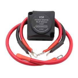 12V 125AMP Voltage Sensitive Relay VSR with Cable kit for 2nd Battery Double Battery Automatic Charging Relay Dual Smart Battery Isolator for ATV UTV