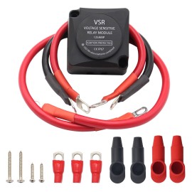 12V 125AMP Voltage Sensitive Relay VSR with Cable kit for 2nd Battery Double Battery Automatic Charging Relay Dual Smart Battery Isolator for ATV UTV