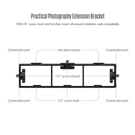 Multi-functional Extension Photography Bracket Cage Holder Rig with Dual Hot Shoe Mount 1/4 Inch Screw Mount Flash Bracket for Video Light Microphone Monitor Phone Clamp Tripod Ballhead Video Shooting Max. Load Capacity 3kg /6.6Lbs