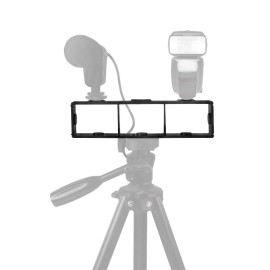 Multi-functional Extension Photography Bracket Cage Holder Rig with Dual Hot Shoe Mount 1/4 Inch Screw Mount Flash Bracket for Video Light Microphone Monitor Phone Clamp Tripod Ballhead Video Shooting Max. Load Capacity 3kg /6.6Lbs
