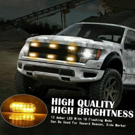 4PCS 12 Strobe LED Amber Hazard Beacon Emergency Flashing Side Marker Light Bars Warning Signal Towing Truck Flashing Lamp