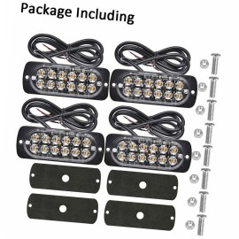 4PCS 12 Strobe LED Amber Hazard Beacon Emergency Flashing Side Marker Light Bars Warning Signal Towing Truck Flashing Lamp