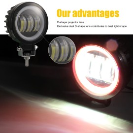 2pcs 4 Inch 30W Fog Light 6000K 12-30V DC 8000LM Waterproof Round LED Angel Eye Light Strip Off-Road Vehicle Marine Work Light Motorcycle Light