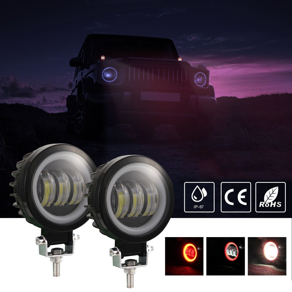 2pcs 4 Inch 30W Fog Light 6000K 12-30V DC 8000LM Waterproof Round LED Angel Eye Light Strip Off-Road Vehicle Marine Work Light Motorcycle Light