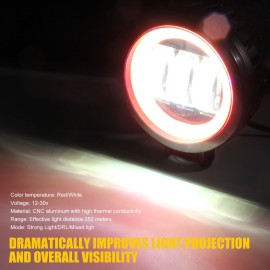 2pcs 4 Inch 30W Fog Light 6000K 12-30V DC 8000LM Waterproof Round LED Angel Eye Light Strip Off-Road Vehicle Marine Work Light Motorcycle Light