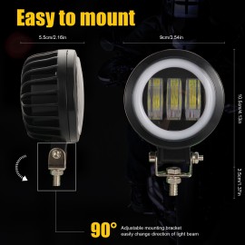 2pcs 4 Inch 30W Fog Light 6000K 12-30V DC 8000LM Waterproof Round LED Angel Eye Light Strip Off-Road Vehicle Marine Work Light Motorcycle Light