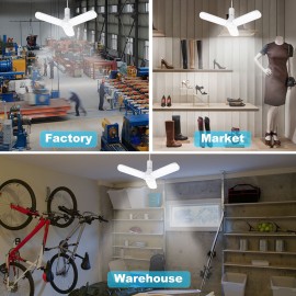 LED Garage Lights- Dimmable Garage Lights Ceiling,  3000LM 6500K E27/E26 LED Garage Ceiling Lights with 3 Adjustable Panels for Garages, Workshop,indoor, outdoor, workshop and warehouse, full Area
