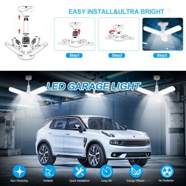 LED Garage Lights- Dimmable Garage Lights Ceiling,  3000LM 6500K E27/E26 LED Garage Ceiling Lights with 3 Adjustable Panels for Garages, Workshop,indoor, outdoor, workshop and warehouse, full Area