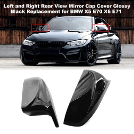 Left and Right Rear View Mirror Cap Cover Glossy Black Replacement for BMW X5 E70 X6 E71