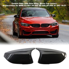 Left & Right Side Mirror Cover One Pair Carbon Fiber Side Door Wing Mirror Cap Covers Rear Mirror Cover Replacement for BMW X3 G01 X4 G02 X5 G05 X6 G06 X7 G07 18-21