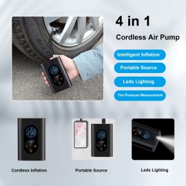 Electric Tire Inflator Mini Cordlessly Portable Car Air Compressor Rechargeable Digital Display Air Pump for Vehicles Tires/Ball/Swim Rings
