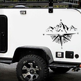 Mountain Compass Stickers, Decal for Car Hood Auto Body Side Door Compass Waterproof Stickers, Vinyl Stripe Decal Sticker for Truck SUV Off-Road Vehicles