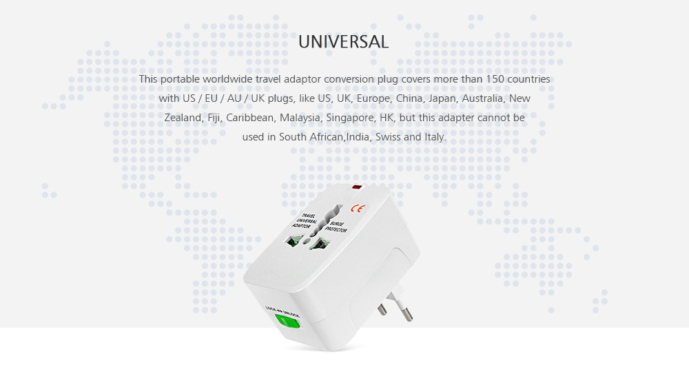 Travel Universal Global US / EU / UK / AU Standard Plug Adapter - White- White