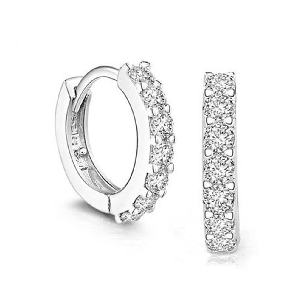 Sterling Silver White Paved Crystal Hoop Earrings- Silver