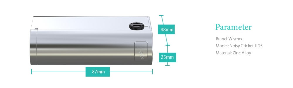 Original Wismec Cricket II - 25 Vapor Mod with 2V - 6V / Multiple Circuit Protection Systems for E Cigarette- Silver