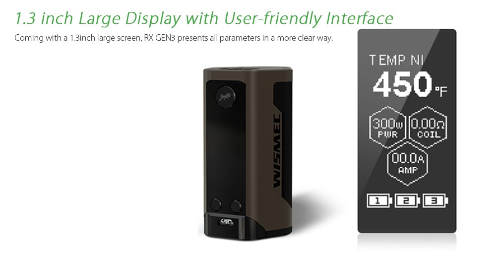 WISMEC Reuleaux RX GEN3 TC Box Mod with 100 - 315C / Supporting 3pcs 18650 Batteries for E Cigarette- Green