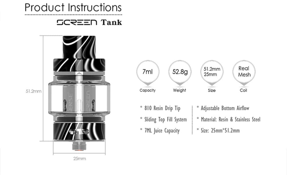 sense Screen Tank Atomizer 7ml- Black