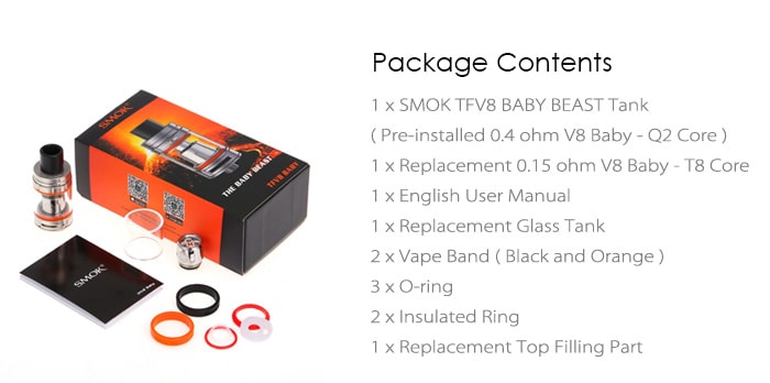 Original SMOK TFV8 BABY BEAST Clearomizer with 3ml / 0.4 ohm Q2 Dual Coil / 0.15 ohm T8 Octuple Coil for E Cigarette- Golden